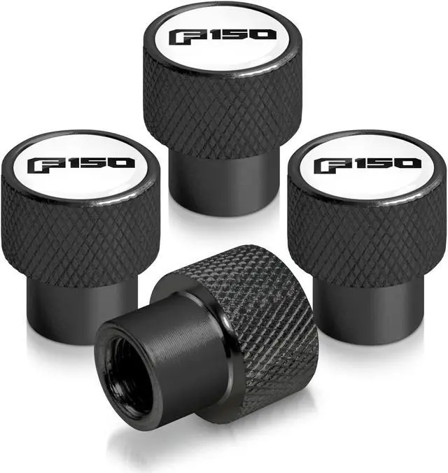 Main image of Ford F-150 2015 to 2020 in White on Black Aluminum Tire Valve Stem Caps
