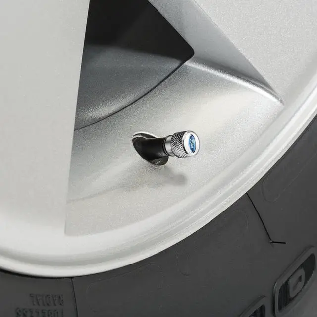 Alt view image 3 of 5 - Ford F-150 2015 to 2020 in White on Silver Chrome Aluminum Tire Valve Stem Caps