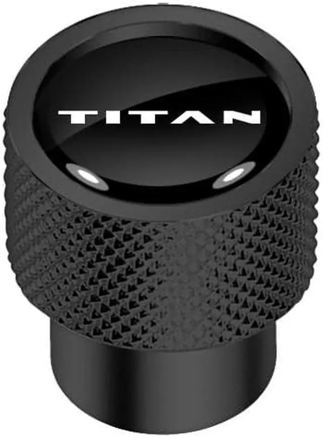 Main image of Nissan Titan Logo in Black on Black Aluminum Tire Valve Stem Caps