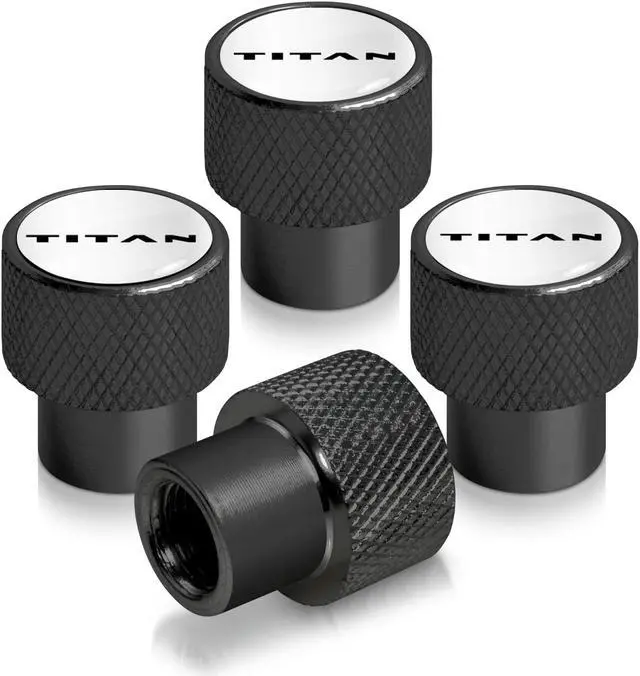 Alt view image 2 of 5 - Nissan Titan Logo in White on Black Aluminum Tire Valve Stem Caps