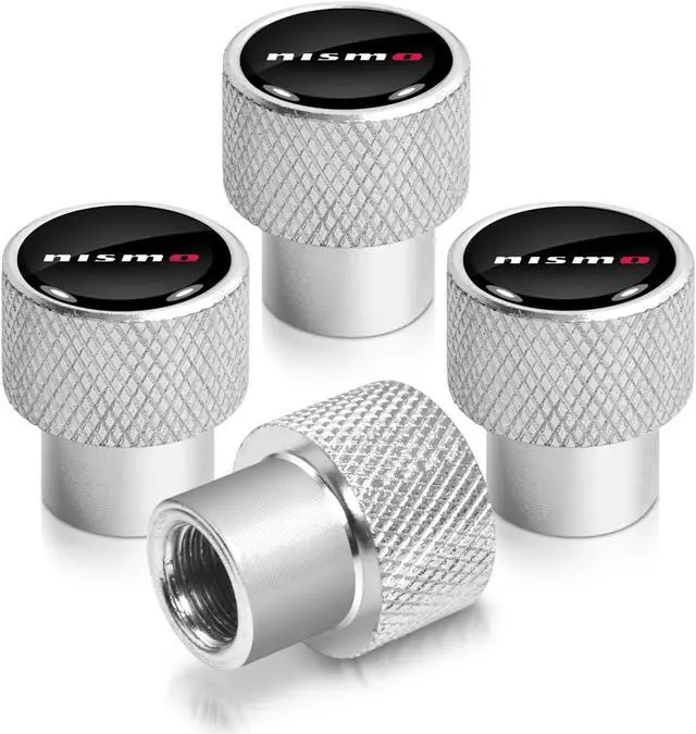 Main image of Nissan NISMO in Black on Shining Silver Aluminum Tire Valve Stem Caps