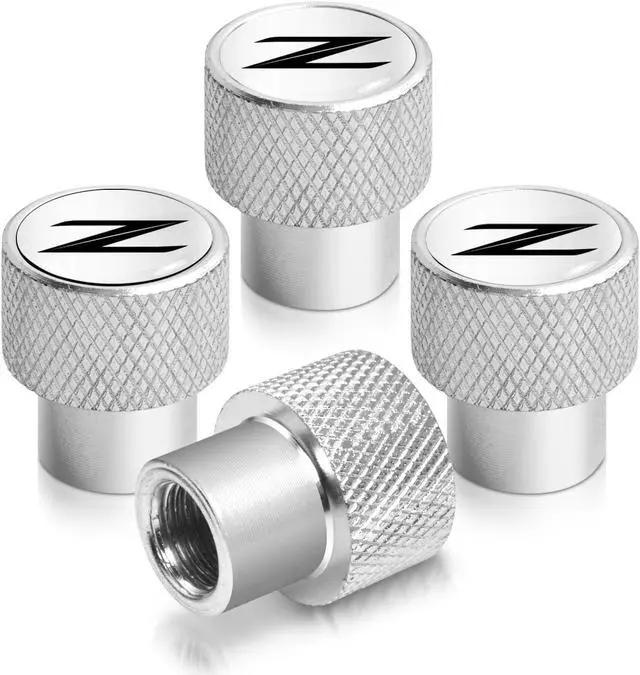 Main image of Nissan 370Z Z logo in White on Shining Silver Aluminum Tire Valve Stem Caps