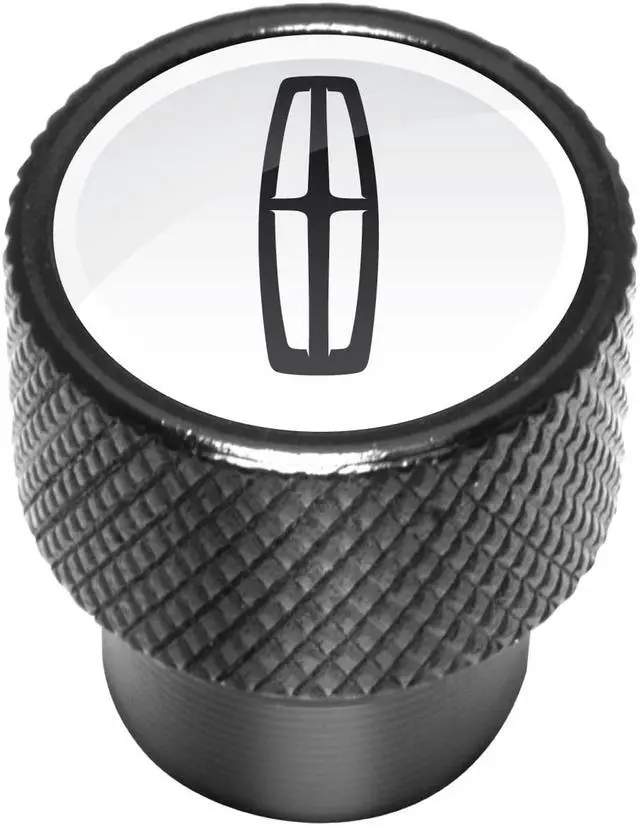 Alt view image 2 of 5 - Lincoln logo in White on Black Aluminum Tire Valve Stem Caps for Navigator MKC
