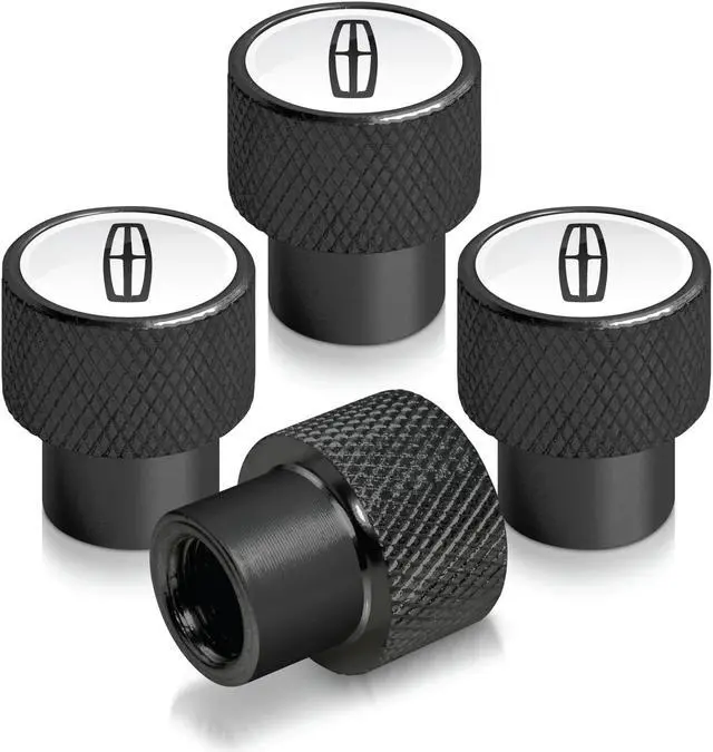 Main image of Lincoln logo in White on Black Aluminum Tire Valve Stem Caps for Navigator MKC