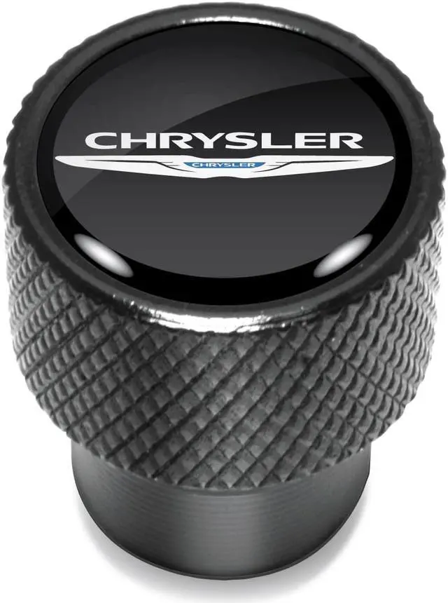Alt view image 2 of 5 - Chrysler Logo in Black on Black Aluminum Tire Valve Stem Caps