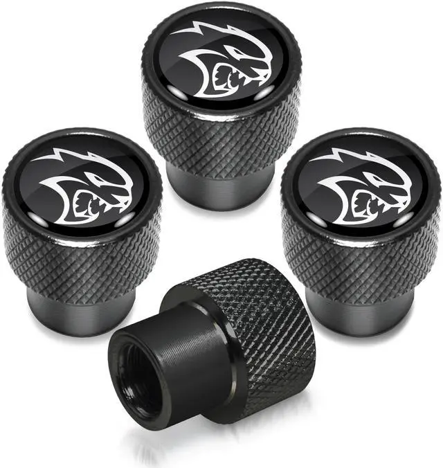 Main image of Dodge SRT Hellcat in Black on Black Aluminum Tire Valve Stem Caps