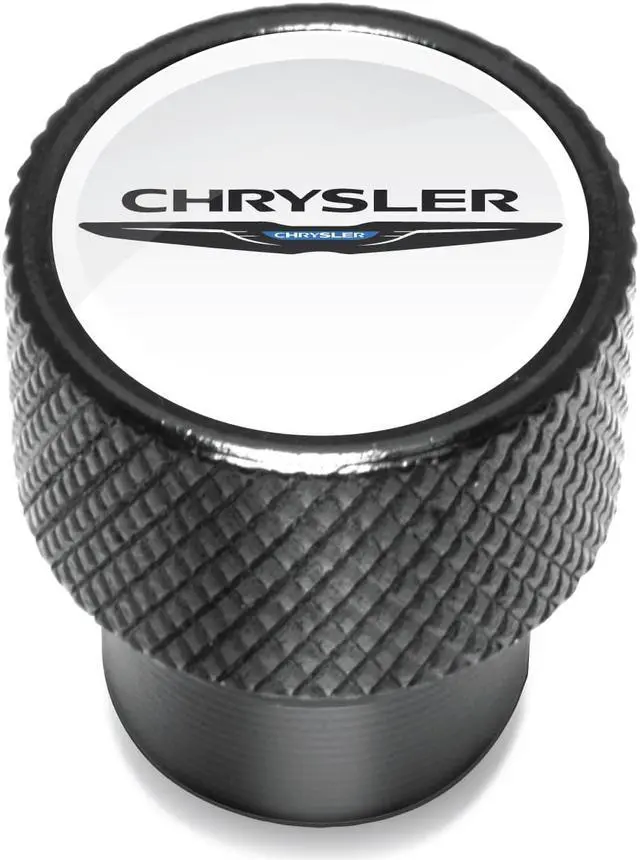 Alt view image 2 of 5 - Chrysler Logo in White on Black Aluminum Tire Valve Stem Caps