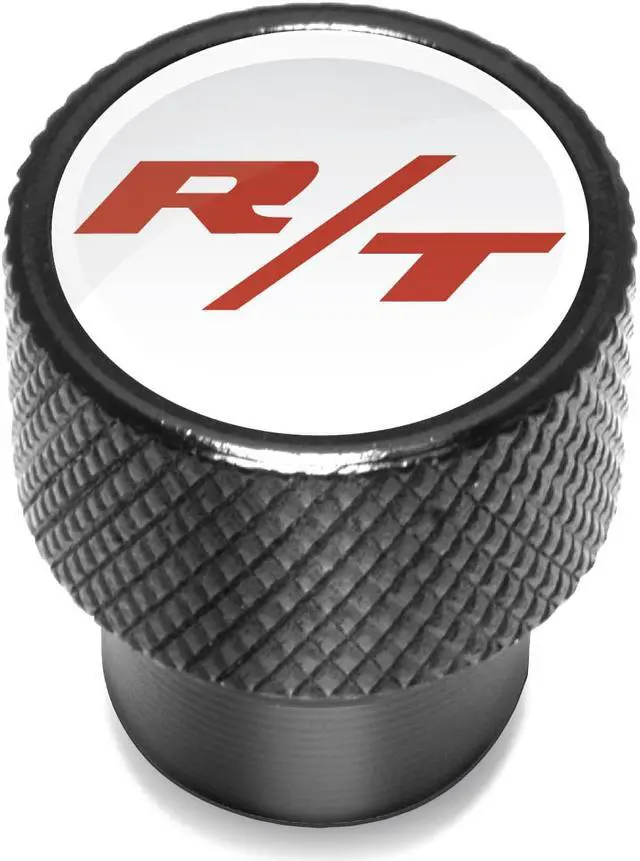 Alt view image 2 of 5 - Dodge R/T Logo in White on Black Aluminum Tire Valve Stem Caps