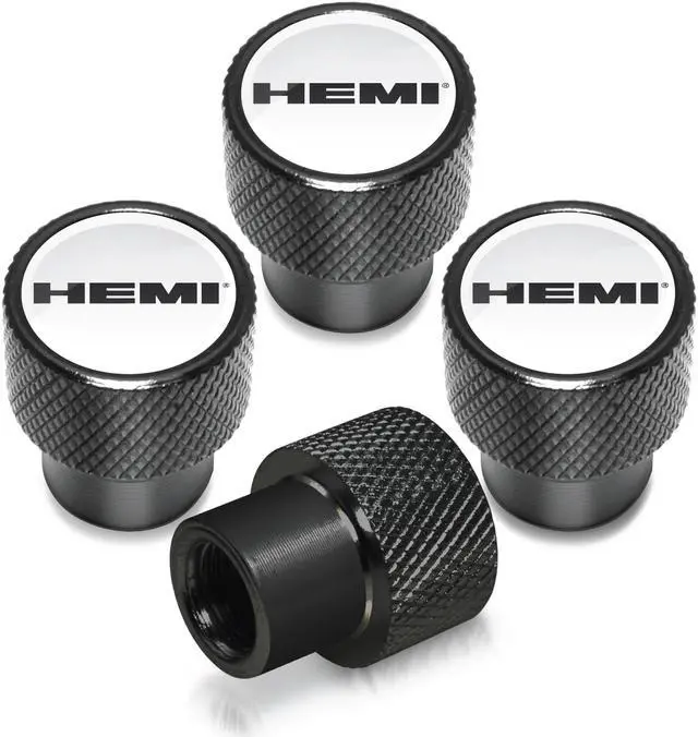Main image of HEMI Logo in White on Black Aluminum Tire Valve Stem Caps