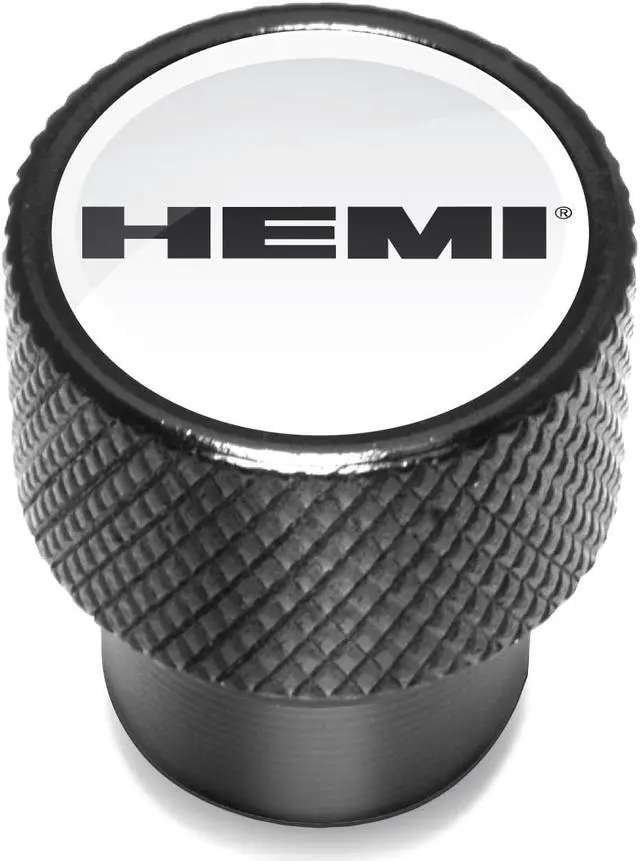 Alt view image 2 of 5 - HEMI Logo in White on Black Aluminum Tire Valve Stem Caps