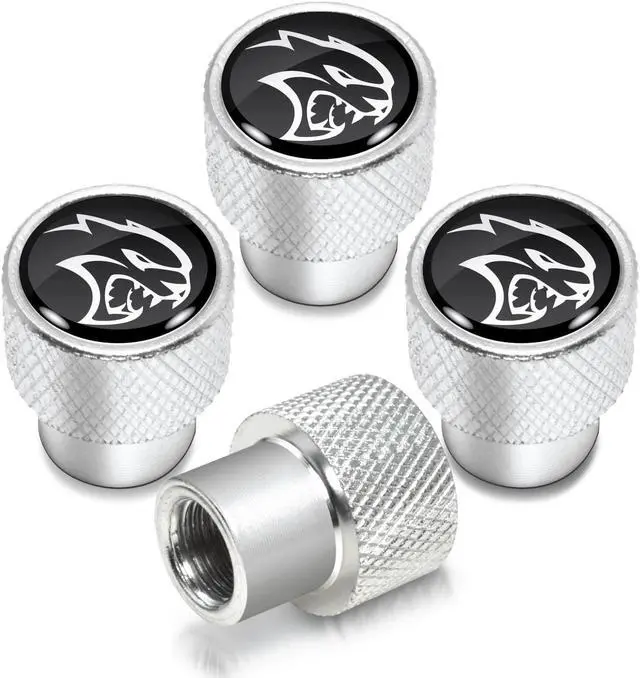 Main image of Dodge SRT Hellcat in Black on Shining Silver Aluminum Tire Valve Stem Caps