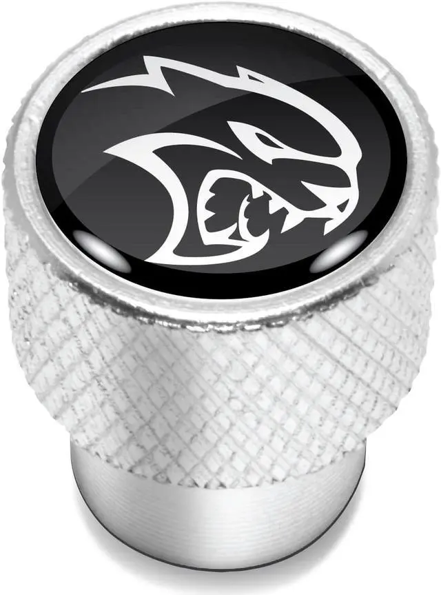 Alt view image 2 of 4 - Dodge SRT Hellcat in Black on Shining Silver Aluminum Tire Valve Stem Caps