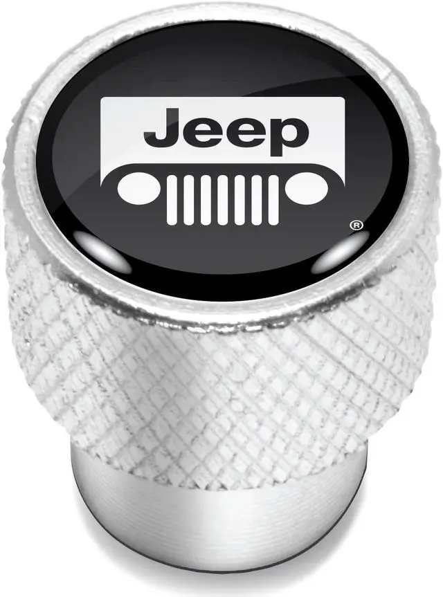 Alt view image 2 of 5 - Jeep Grill in Black on Shining Silver Aluminum Tire Valve Stem Caps