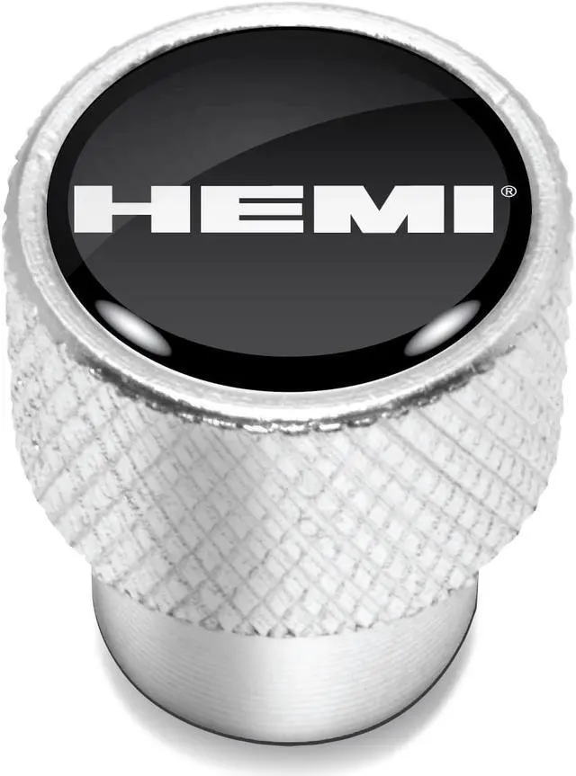 Alt view image 2 of 5 - HEMI Logo in Black on Shining Silver Aluminum Tire Valve Stem Caps