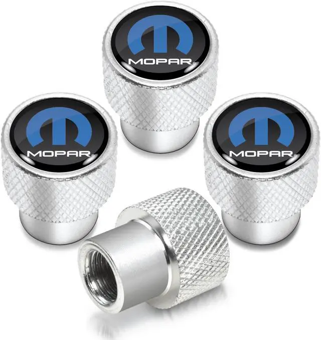 Main image of Mopar in Black on Shining Silver Aluminum Tire Valve Stem Caps