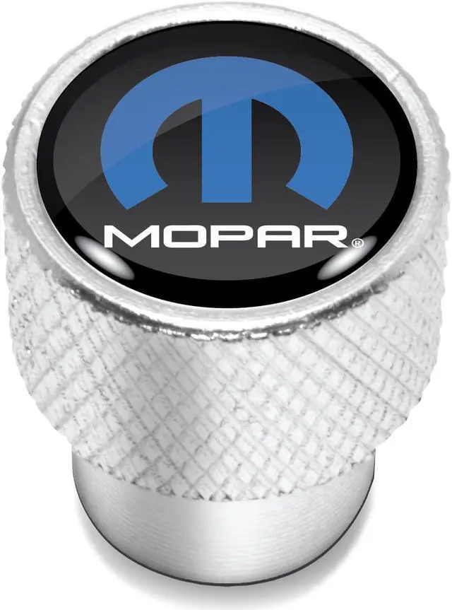 Alt view image 2 of 5 - Mopar in Black on Shining Silver Aluminum Tire Valve Stem Caps