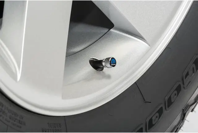 Alt view image 3 of 5 - Mopar in Black on Shining Silver Aluminum Tire Valve Stem Caps