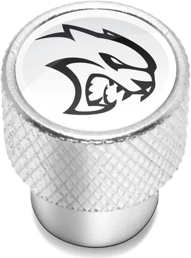 Alt view image 2 of 5 - Dodge SRT Hellcat in White on Shining Silver Aluminum Tire Valve Stem Caps