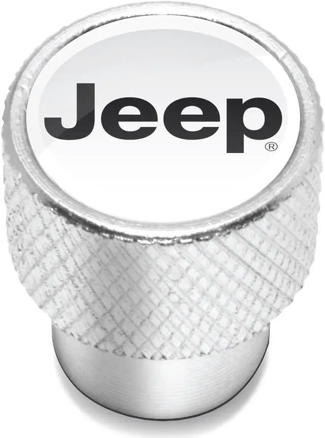 Alt view image 2 of 5 - Jeep in White on Shining Silver Aluminum Tire Valve Stem Caps