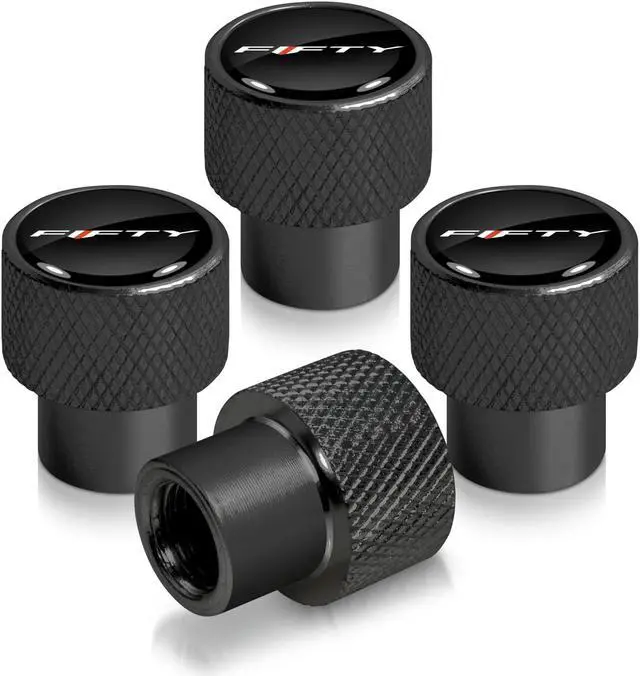 Main image of Chevrolet Camaro 50 Years in Black on Black Aluminum Tire Valve Stem Caps