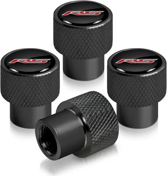 Main image of Chevrolet Camaro RS Logo in Black on Black Aluminum Tire Valve Stem Caps