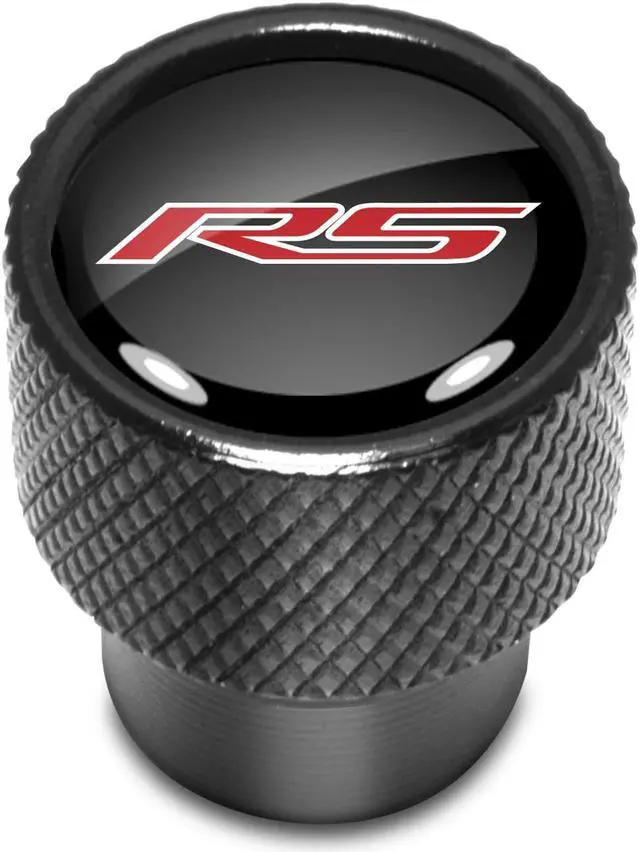 Alt view image 2 of 5 - Chevrolet Camaro RS Logo in Black on Black Aluminum Tire Valve Stem Caps