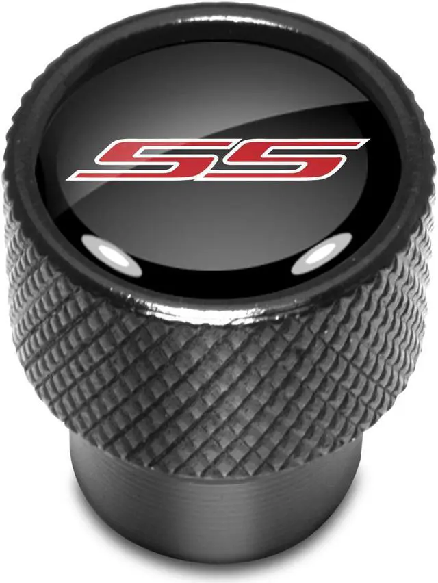 Alt view image 2 of 5 - Chevrolet Camaro SS Logo in Black on Black Aluminum Tire Valve Stem Caps