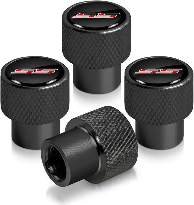 Main image of Chevrolet Camaro SS Logo in Black on Black Aluminum Tire Valve Stem Caps