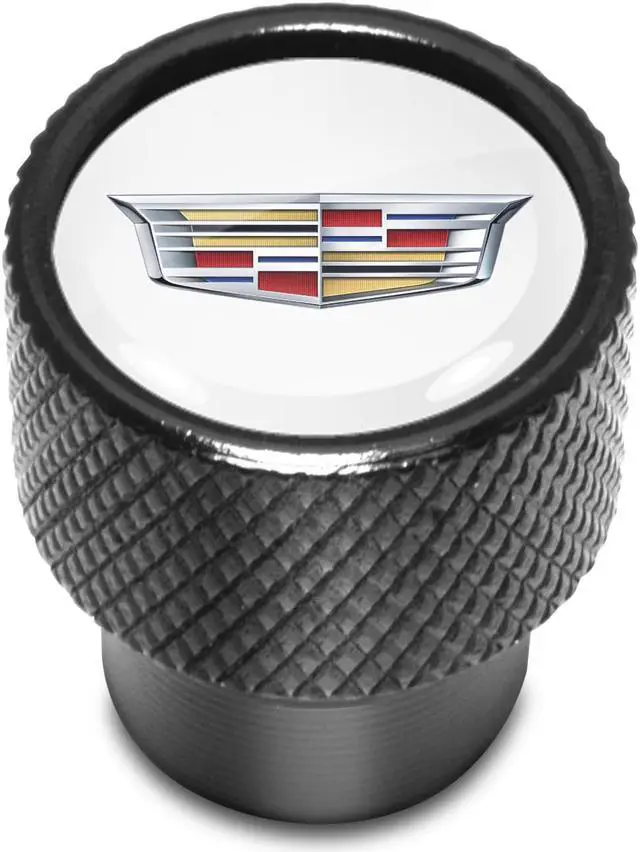 Alt view image 2 of 6 - Cadillac Crest Logo in White on Black Aluminum Tire Valve Stem Caps