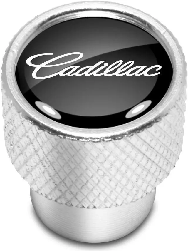 Alt view image 2 of 6 - Cadillac Script Nameplate Black on Shining Silver Aluminum Tire Valve Stem Caps