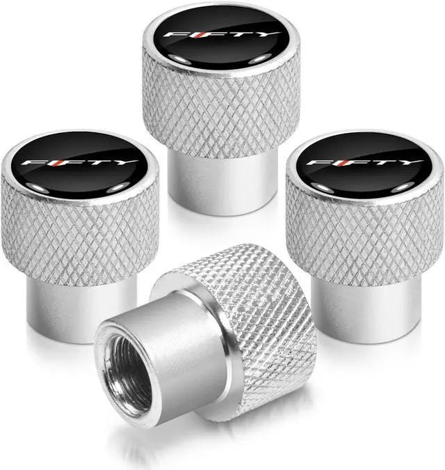 Main image of Chevrolet Camaro 50 Years Black on Shining Silver Aluminum Tire Valve Stem Caps