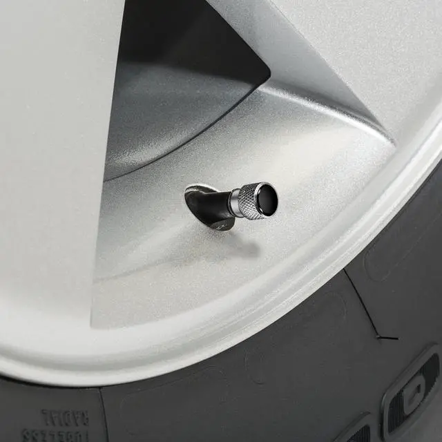 Alt view image 3 of 6 - Chevrolet Camaro 50 Years Black on Shining Silver Aluminum Tire Valve Stem Caps