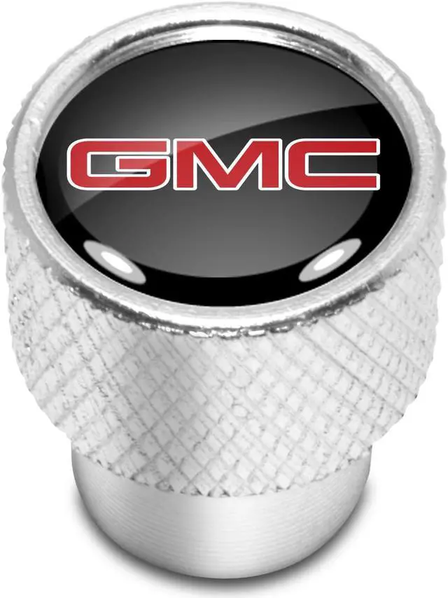 Alt view image 2 of 6 - GMC Red Logo in Black on Shining Silver Aluminum Tire Valve Stem Caps
