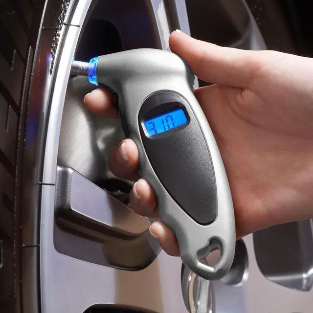 Alt view image 2 of 4 - Ford Mustang Tri-Bar Silver Digital Tire Pressure Gauge with LED-Backlit LCD Display