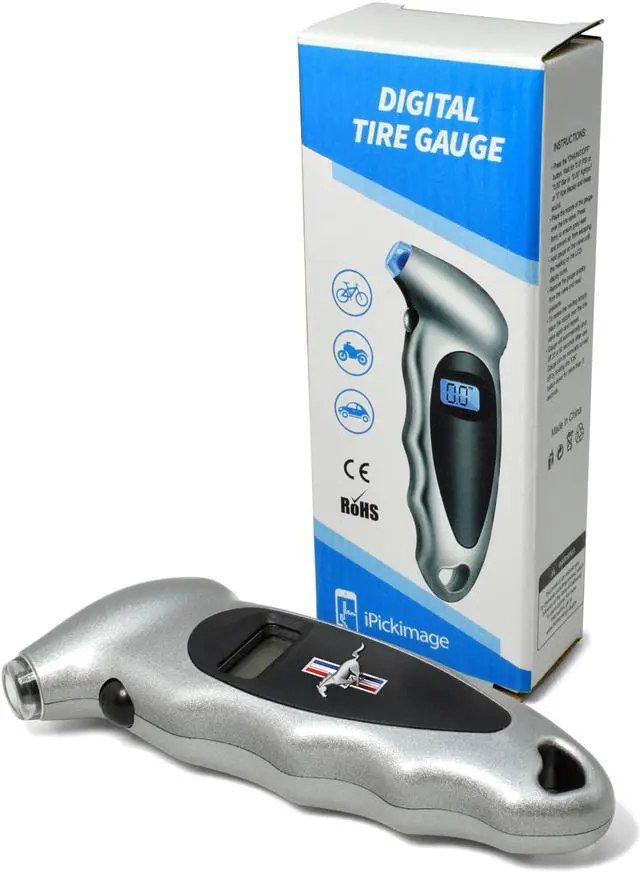 Alt view image 3 of 4 - Ford Mustang Tri-Bar Silver Digital Tire Pressure Gauge with LED-Backlit LCD Display