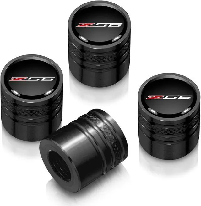 Main image of Chevrolet Corvette C7 Z06 Logo in Black on Black Aluminum Cylinder-Style Tire Valve Stem Caps