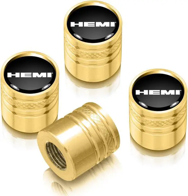 Main image of HEMI Logo in Black on Golden Aluminum Cylinder-Style Tire Valve Stem Caps