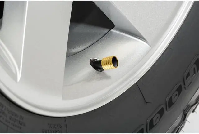 Alt view image 2 of 4 - HEMI Logo in Black on Golden Aluminum Cylinder-Style Tire Valve Stem Caps