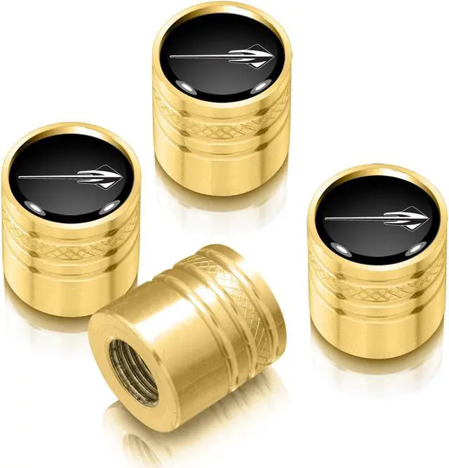 Main image of Chevrolet Corvette C7 Stingray Logo in Black on Golden Aluminum Cylinder-Style Tire Valve Stem Caps