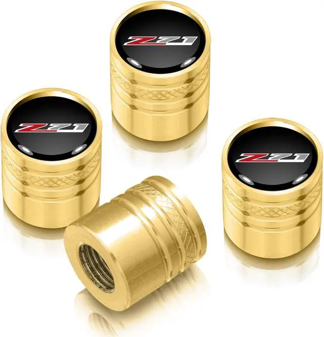 Main image of Chevrolet Z71 Logo in Black on Golden Aluminum Cylinder-Style Tire Valve Stem Caps