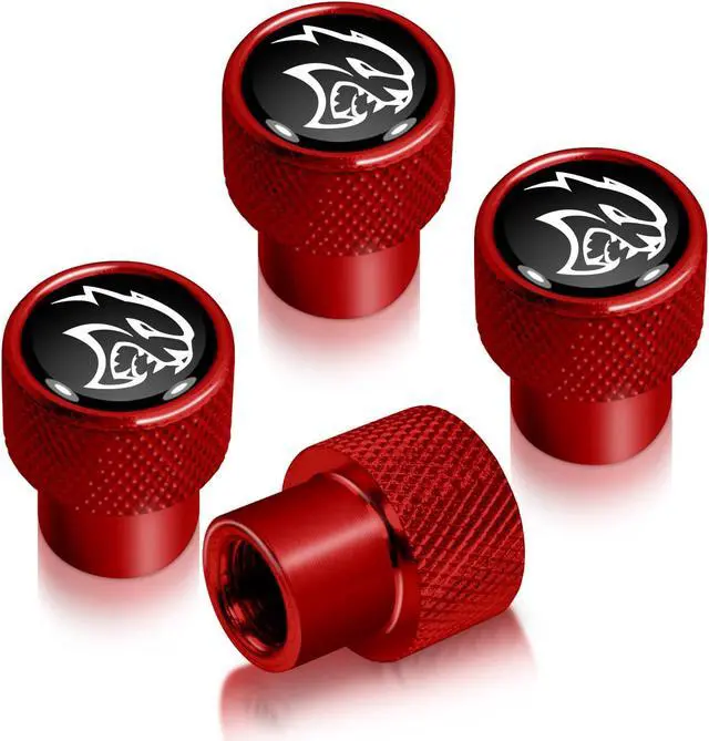 Main image of Dodge SRT Hellcat in Black on Red Aluminum Tire Valve Stem Caps