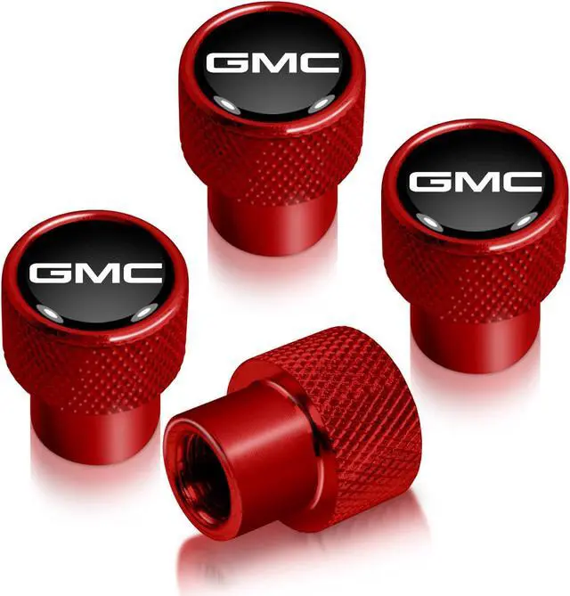 Main image of GMC Logo in Black on Red Aluminum Tire Valve Stem Caps