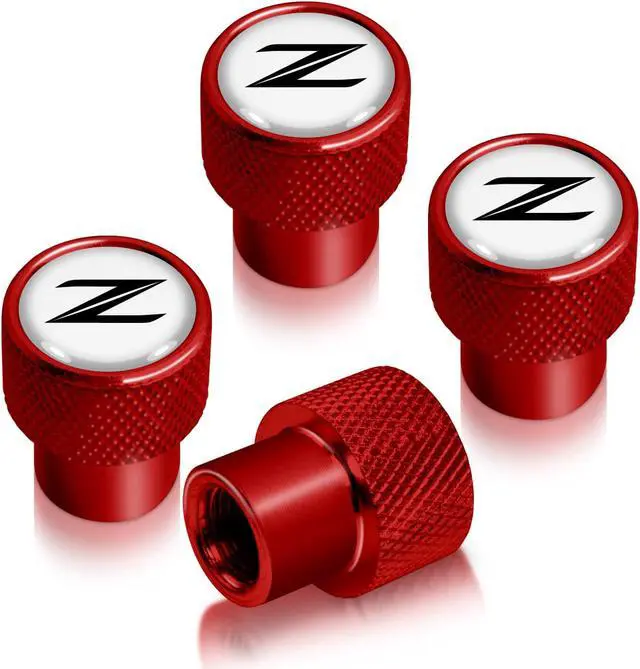 Main image of Nissan 370Z Z Logo in White on Red Aluminum Tire Valve Stem Caps