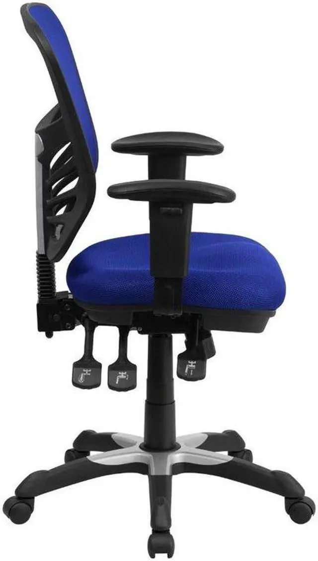 Alt view image 2 of 20 - Mid-Back Blue Mesh Multifunction Executive Swivel Ergonomic Office Chair with Adjustable Arms