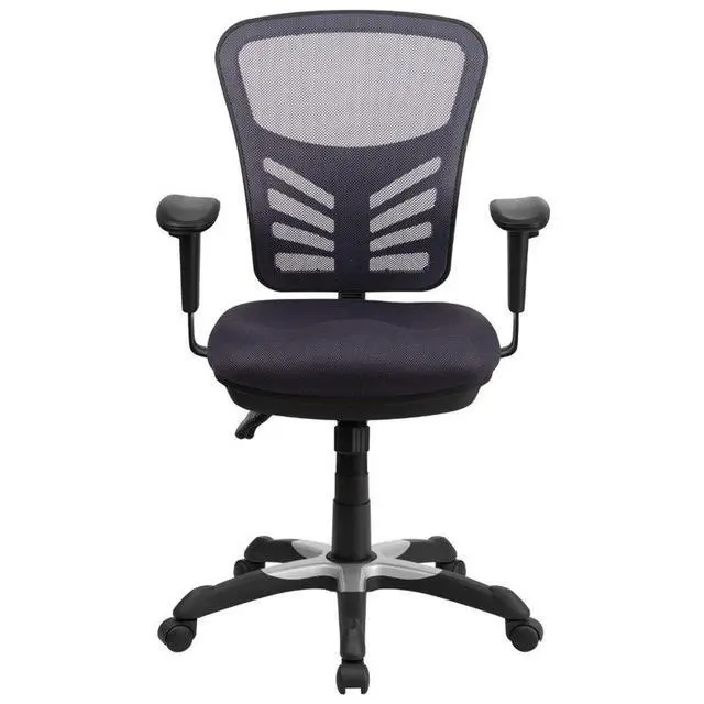 Alt view image 3 of 20 - Mid-Back Dark Gray Mesh Swivel Task Chair with Triple Paddle Control