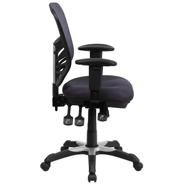 Alt view image 2 of 20 - Mid-Back Dark Gray Mesh Swivel Task Chair with Triple Paddle Control