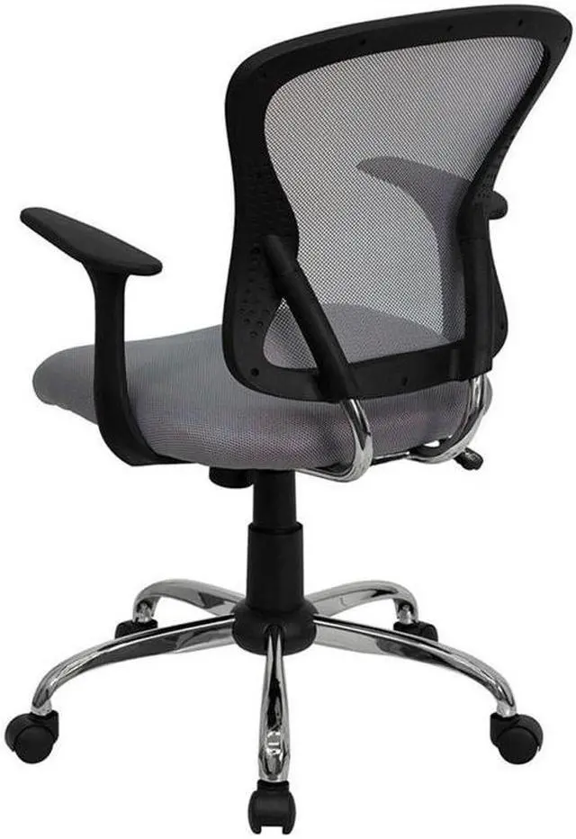 Alt view image 5 of 20 - Mid-Back Gray Mesh Swivel Task Chair with Chrome Base and Arms