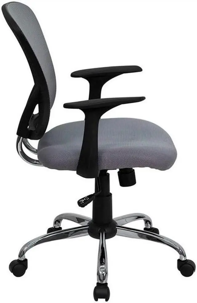 Alt view image 4 of 20 - Mid-Back Gray Mesh Swivel Task Chair with Chrome Base and Arms