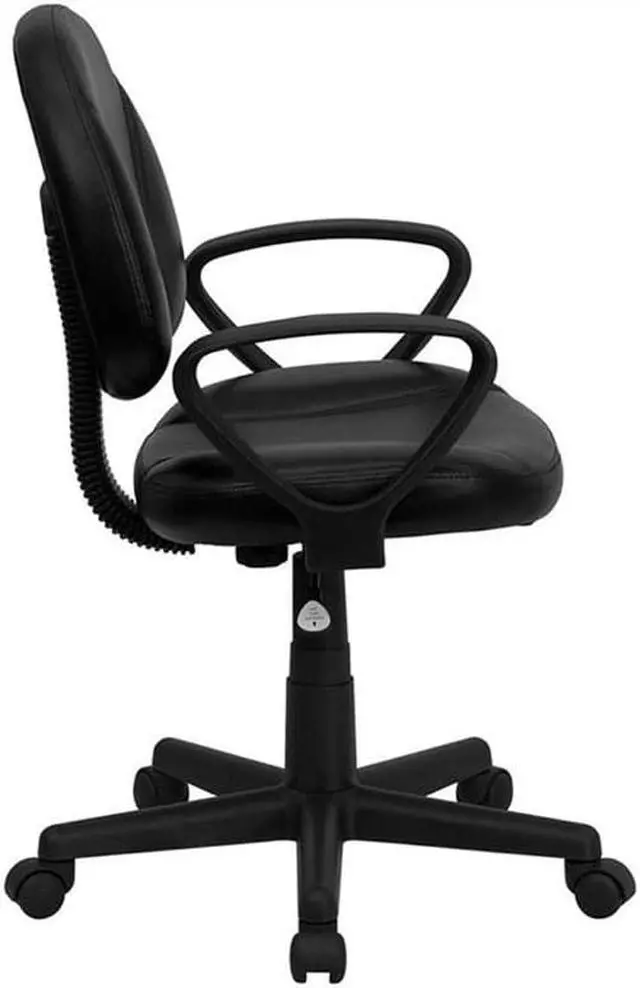 Alt view image 5 of 20 - Mid-Back Black Leather Ergonomic Swivel Task Chair with Arms