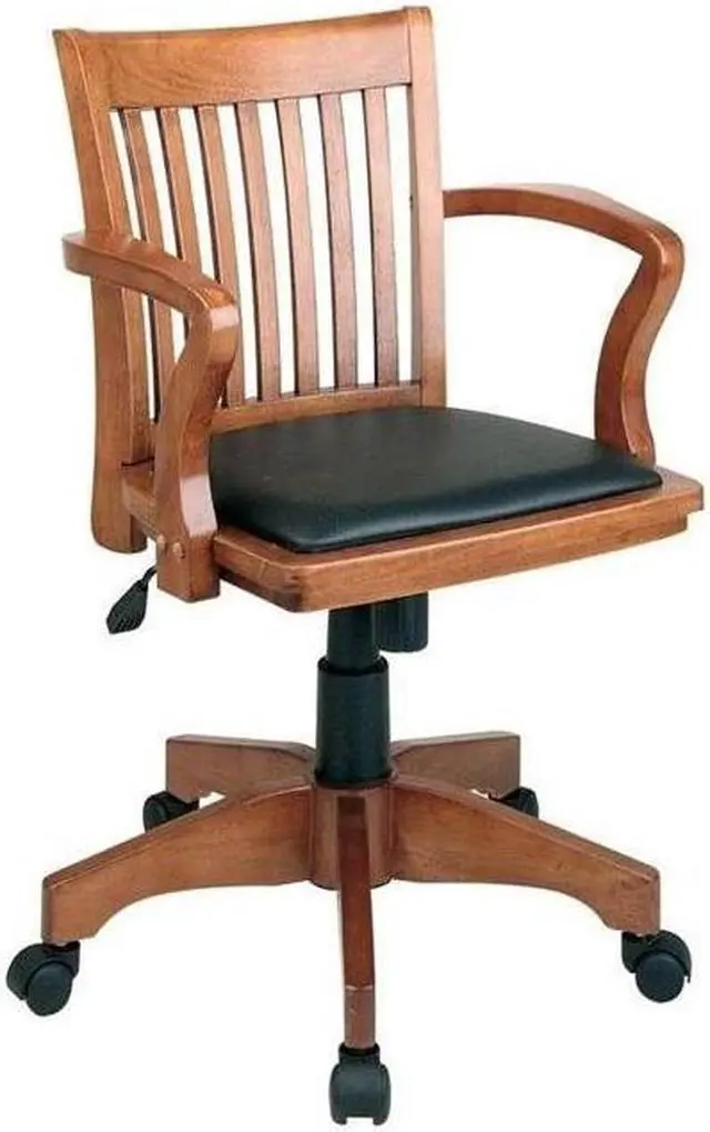 Alt view image 13 of 13 - Office Star 108FW-1 Deluxe Wood Bankers Chair with Vinyl Padded Seat in Fruit Wood Finish with Brown Vinyl- Fruitwood Finish - Brown Vinyl